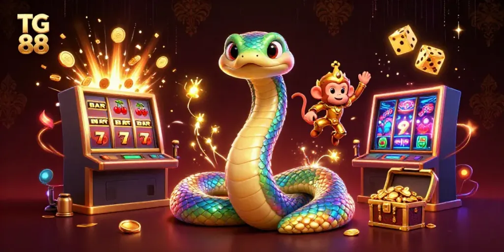 Spin to win with TG 88 at the vibrant casino scene filled with golden treasures and excitement.