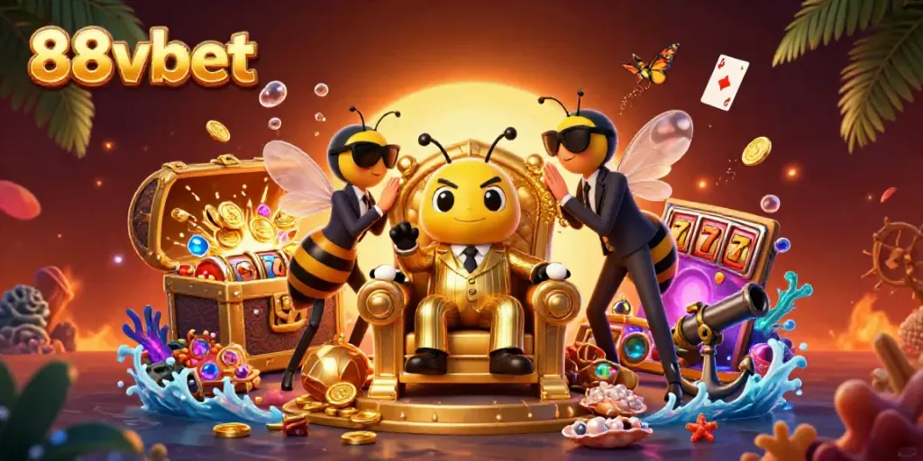 Experience the excitement of 88vbet with a vibrant 3D casino illustration highlighting game elements.